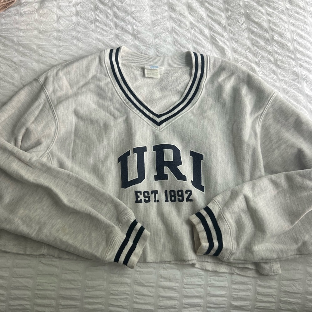 Cropped University of Rhode Island grey and navy sweatshirt #URI
